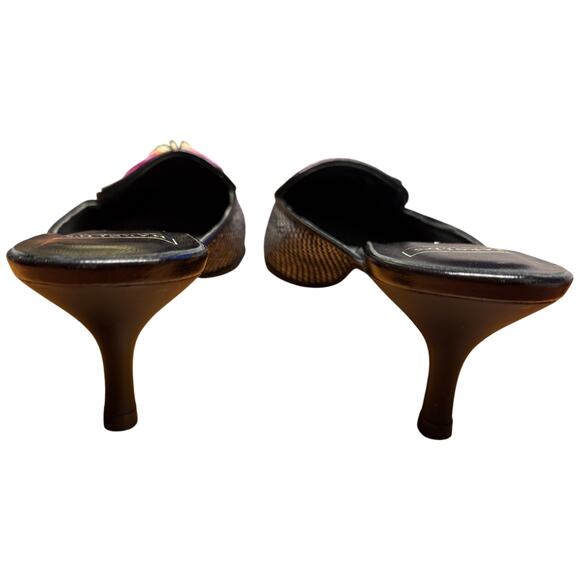 HAROLD'S Women's 8.5M Leather Black White Herringbone Kitten Heel Shoe Mules - Picture 5 of 13